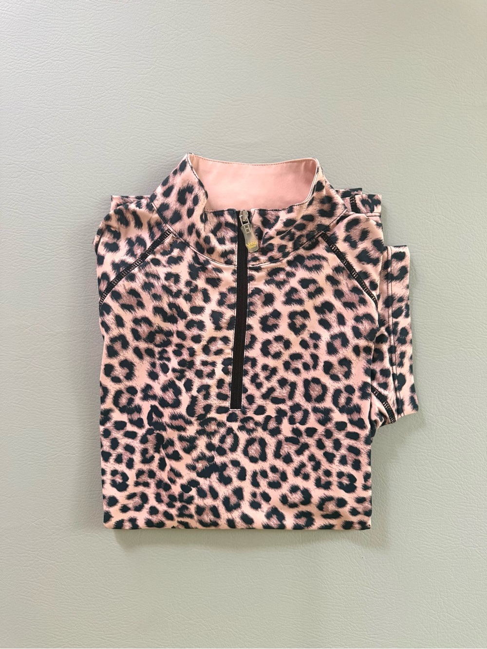 Kastel Denmark Leopard Cheetah Animal Print Sun Shirt  1/4 Zip Cap Sleeve Medium